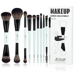 Jessup Makeup Brushes Set 10pcs - Double Sided Bright Cyan T500