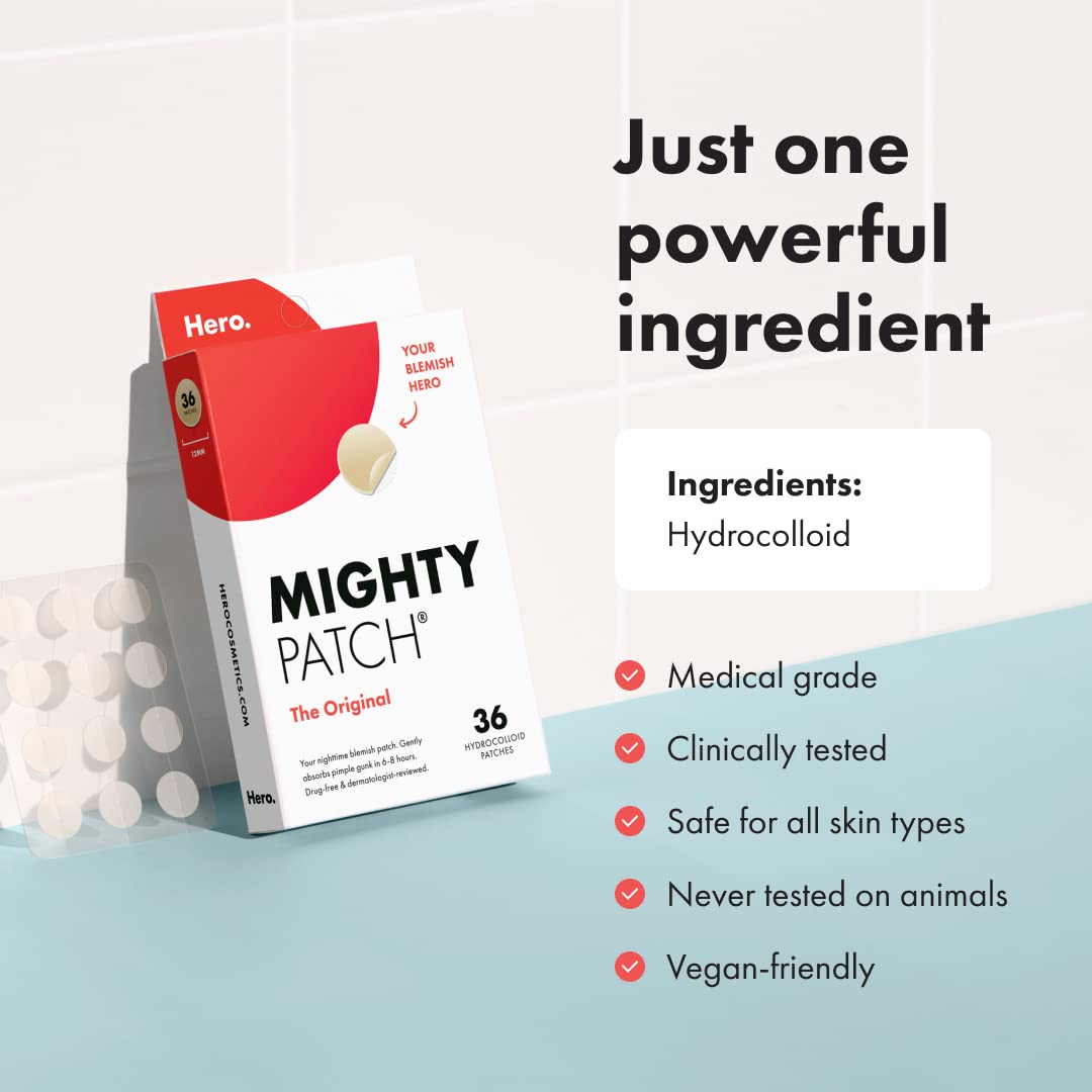Hero Cosmetics Mighty Patch Original Hydrocolloid Acne Pimple Patches 36 Count