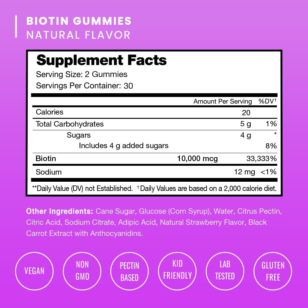 Biotin Gummies 10,000mcg Hair, Skin & Nails Vitamins