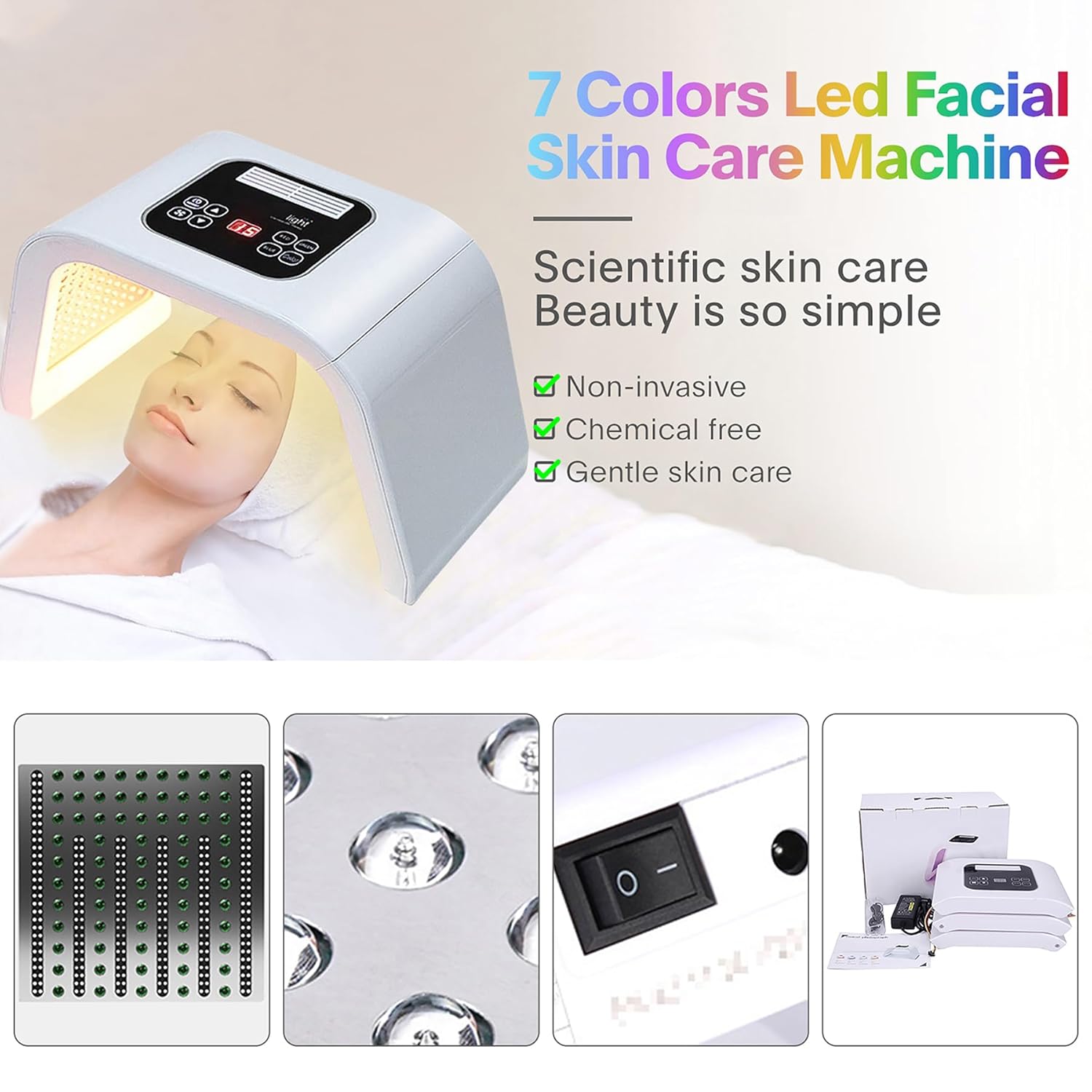 LED Light Therapy Face Machine 4 Color Red Blue Green for Anti-Aging Acne Skin Rejuvenation
