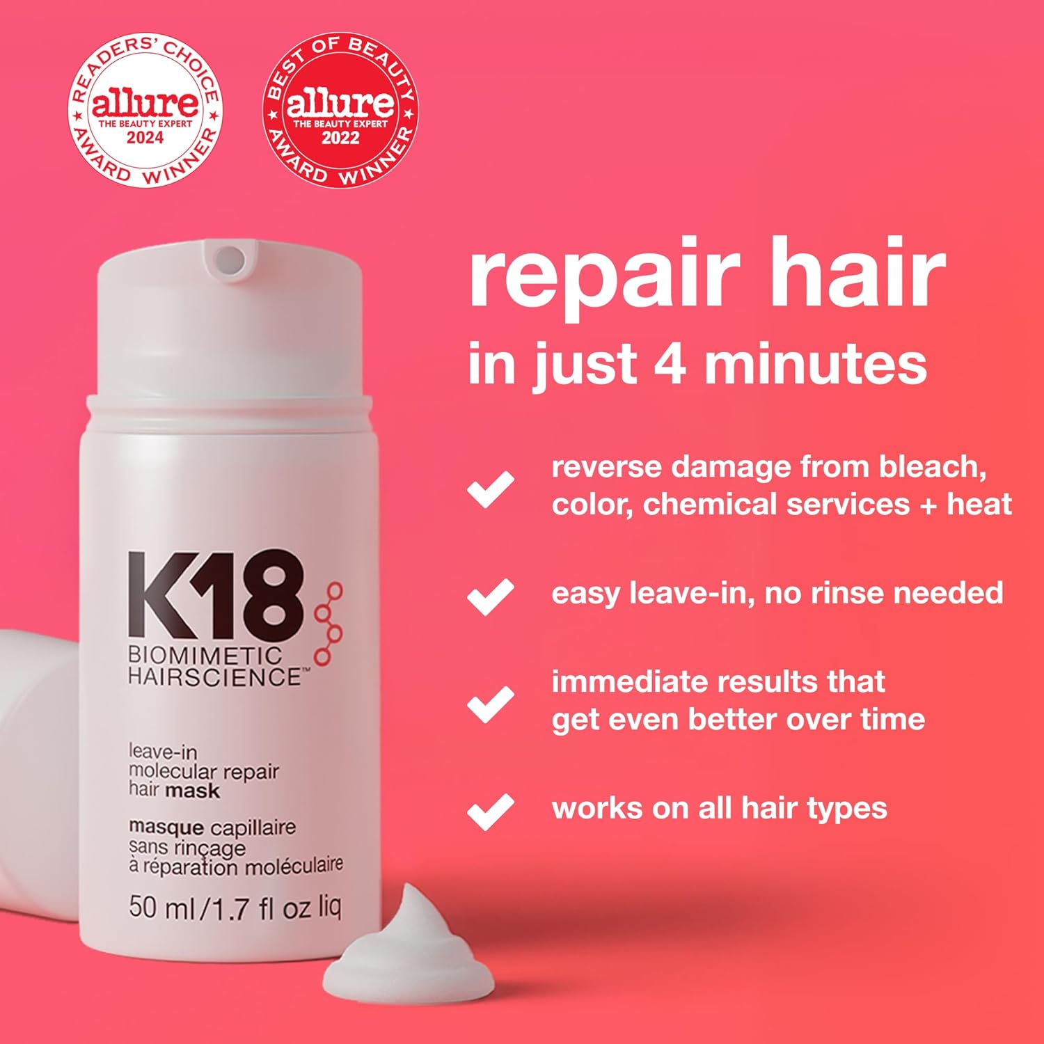 K18 Leave In Molecular Repairs Damage in 4 Minutes