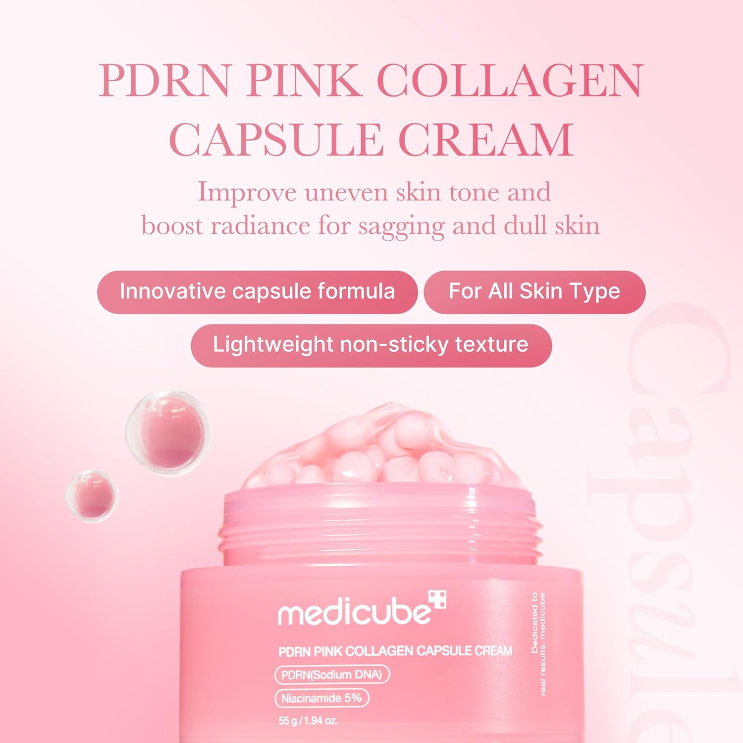Medicube Capsule Cream with Salmon DNA PDRN Pink Collagen | Glow Moisturizer, 1.94oz