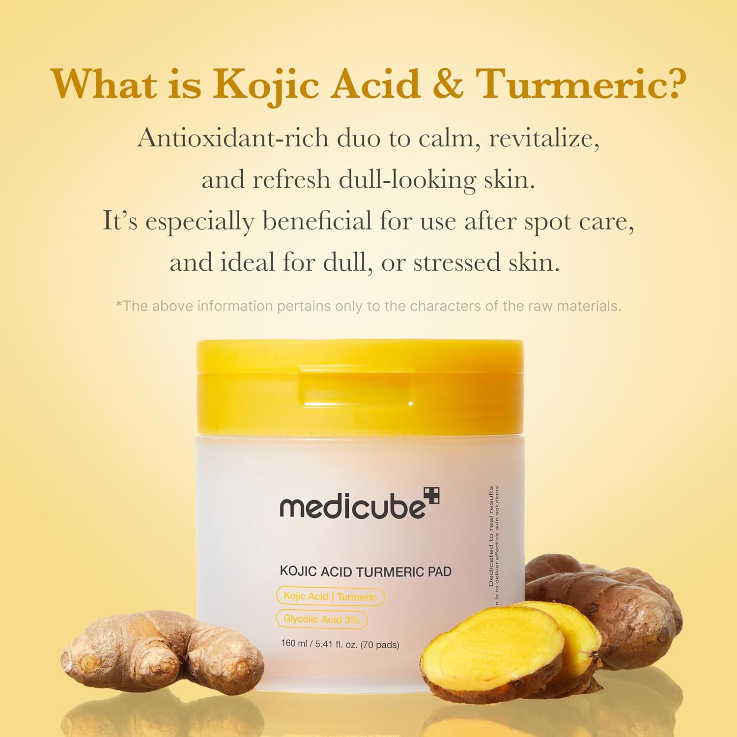 Medicube Kojic Acid Turmeric Clarifying Toner Pads for Troubled Skin, 70 Pads
