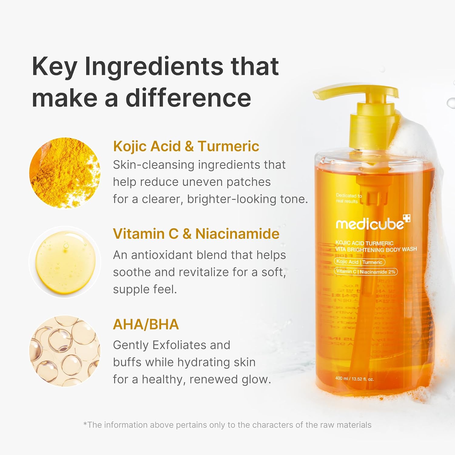 Medicube Kojic Acid Turmeric Brightening Body Wash | AHA BHA Shower Gel, 13.52oz