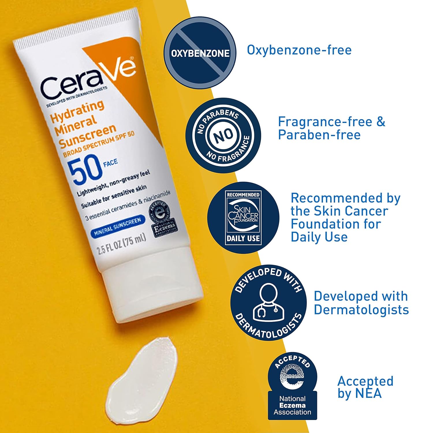 CeraVe Hydrating Mineral Sunscreen Broad Spectrum SPF 50 Face 2.5 oz