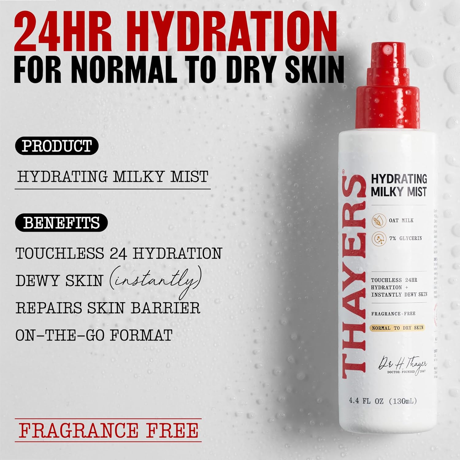 Thayers Milky Mist Facial Spray with Oat Milk & 7% Glycerin | 24H Hydration, 4.4oz