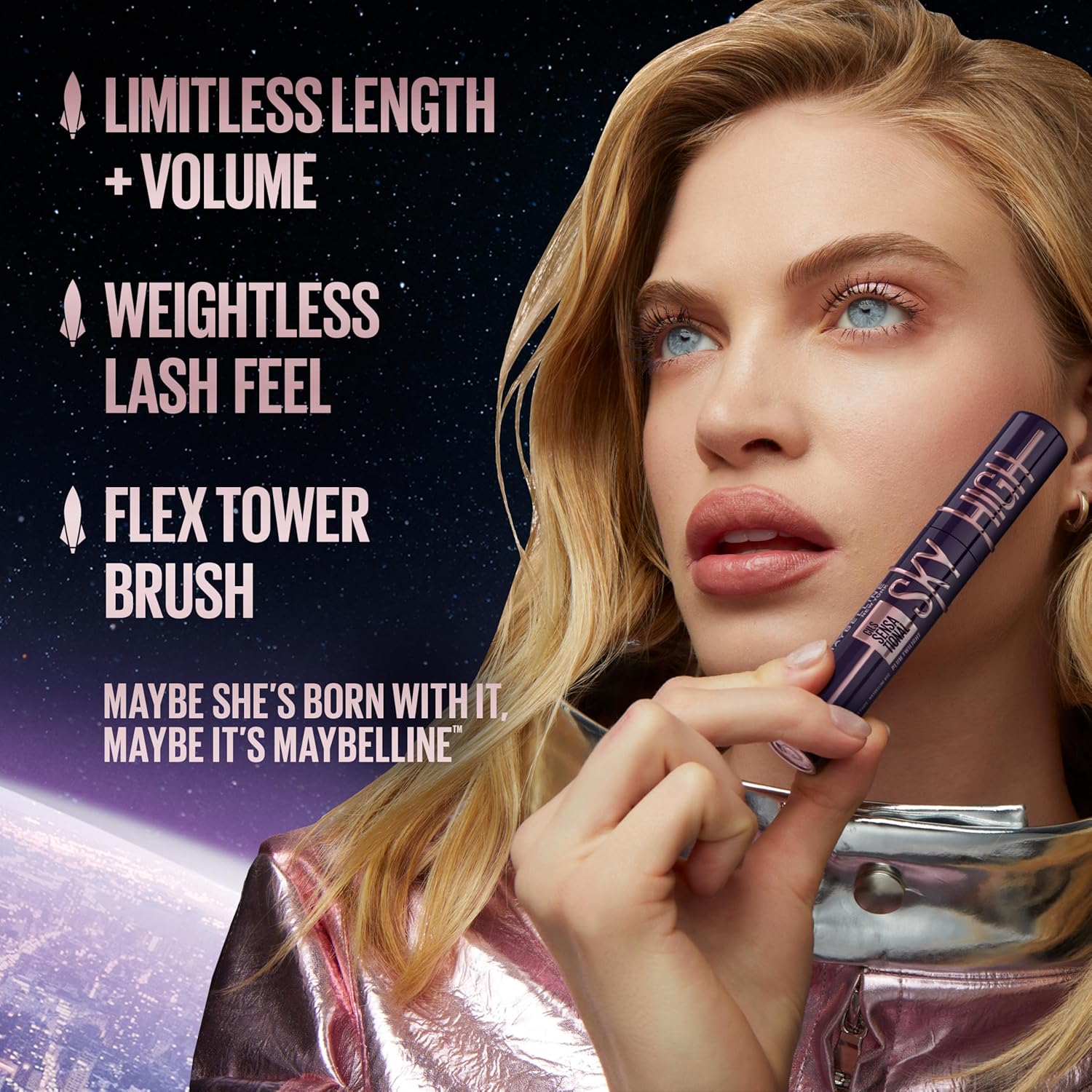 Maybelline Lash Sensational Sky High Washable Mascara – Blackest Black, 1 Count