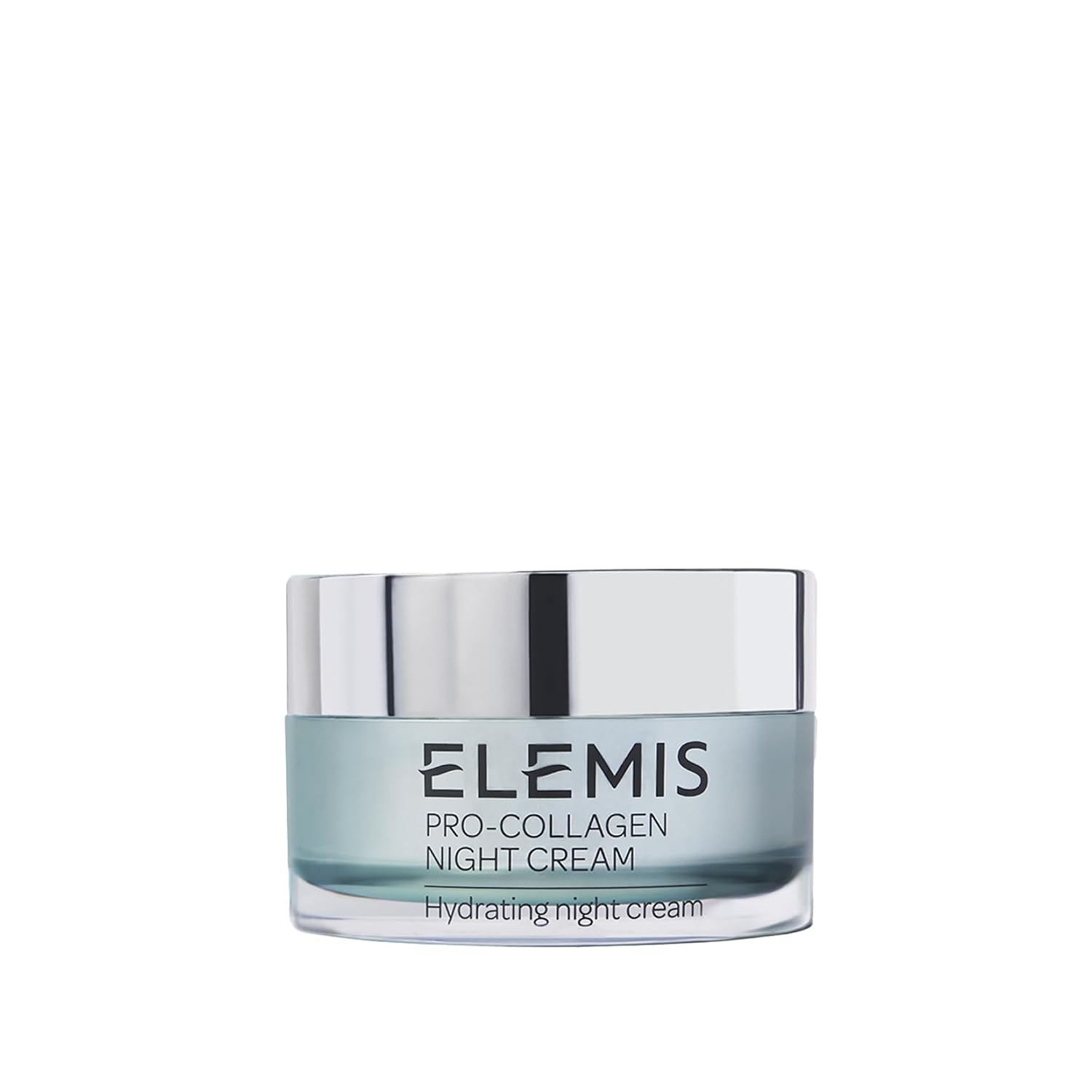 ELEMIS Pro-Collagen Night Cream Hydrating Night Cream 1.6 oz in teal glass jar with silver lid