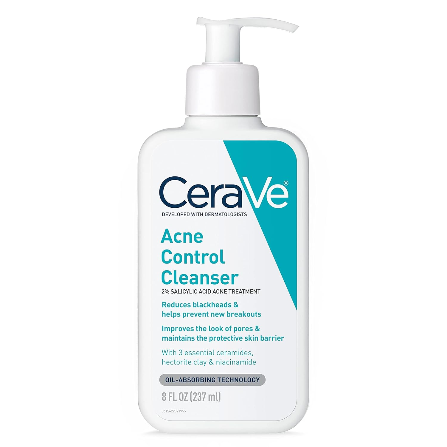 CeraVe Acne Control Cleanser 2% Salicylic Acid 8 fl oz with Ceramides Hectorite Clay and Niacinamide for Acne Prone Skin