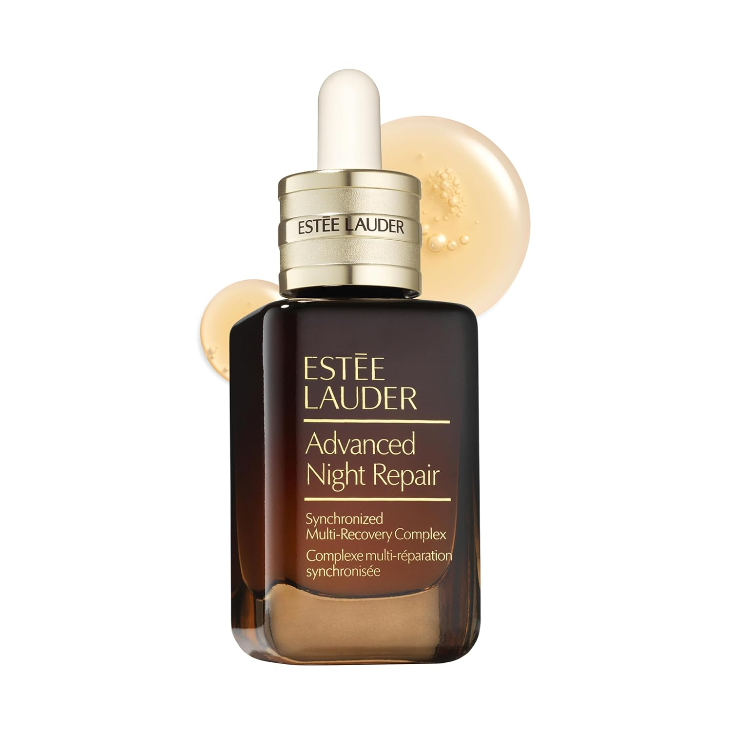 Estée Lauder Advanced Night Repair Synchronized Multi-Recovery Complex Serum 1 fl oz in iconic dark amber dropper bottle with gold cap