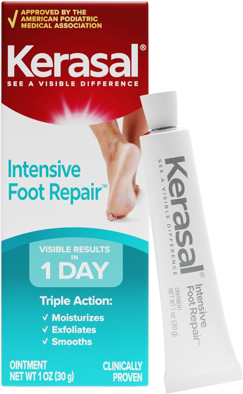 Kerasal Intensive Foot Repair Ointment 1oz Clinically Proven Triple Action Cracked Heels Dry Feet APMA Approved