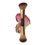 Laura Geller Dual-Ended Blush and Bronzer Brush 2-in-1 Gold Handle with Pink Blush and Bronzer Swatches